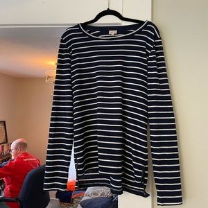 Navy and white stripe shirt with elbow patches